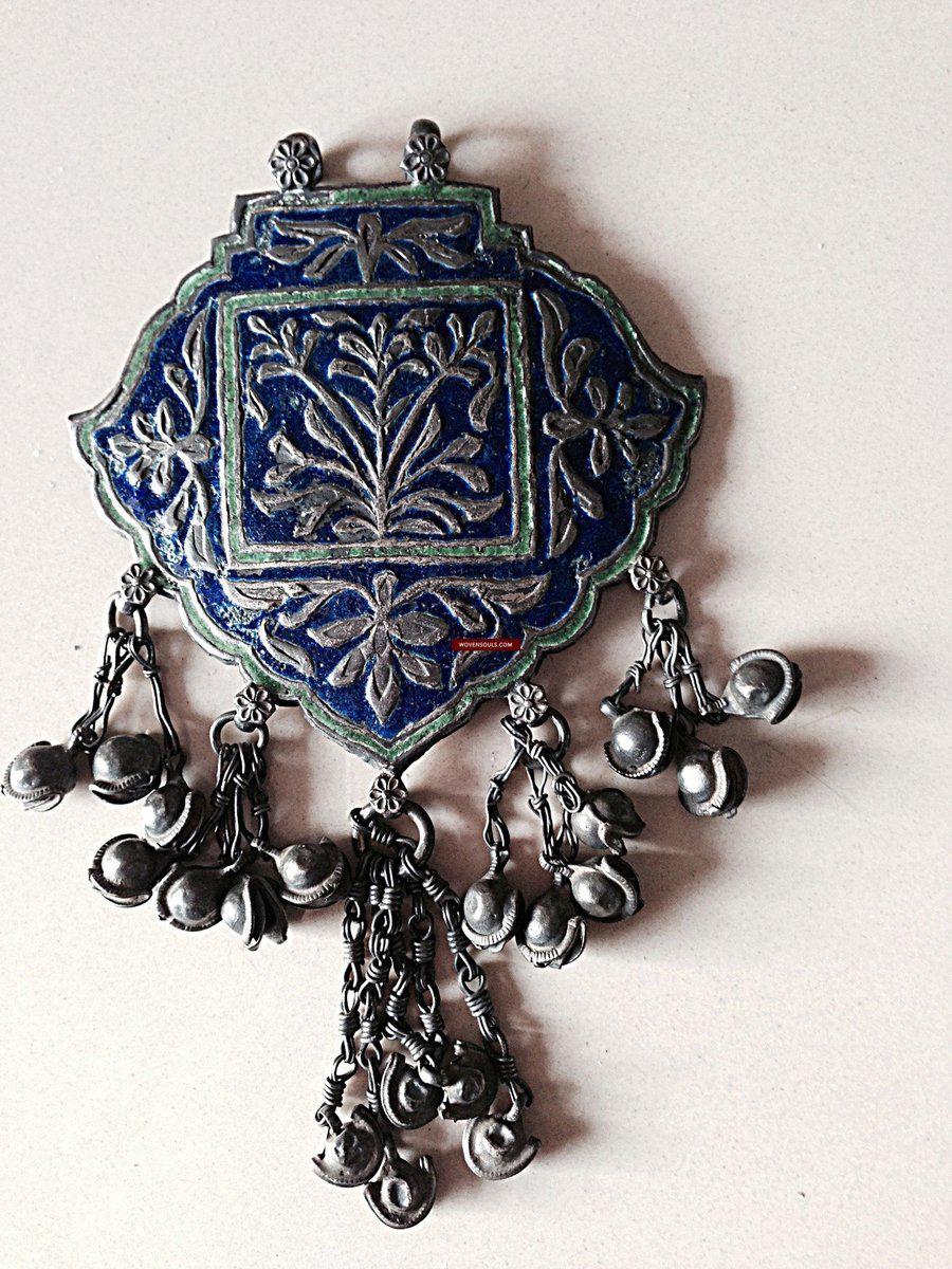 790 Multan Silver Enamel Blue Medallion Pendant - SOLD-WOVENSOULS-Antique-Vintage-Textiles-Art-Decor