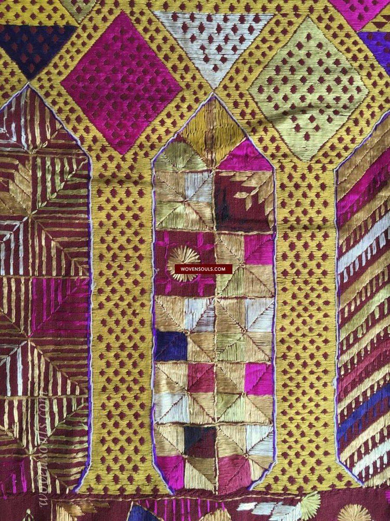 Textile De Mariage Indien Phulkari, Broderie De Soie Et De Coton Punjab Années 1900