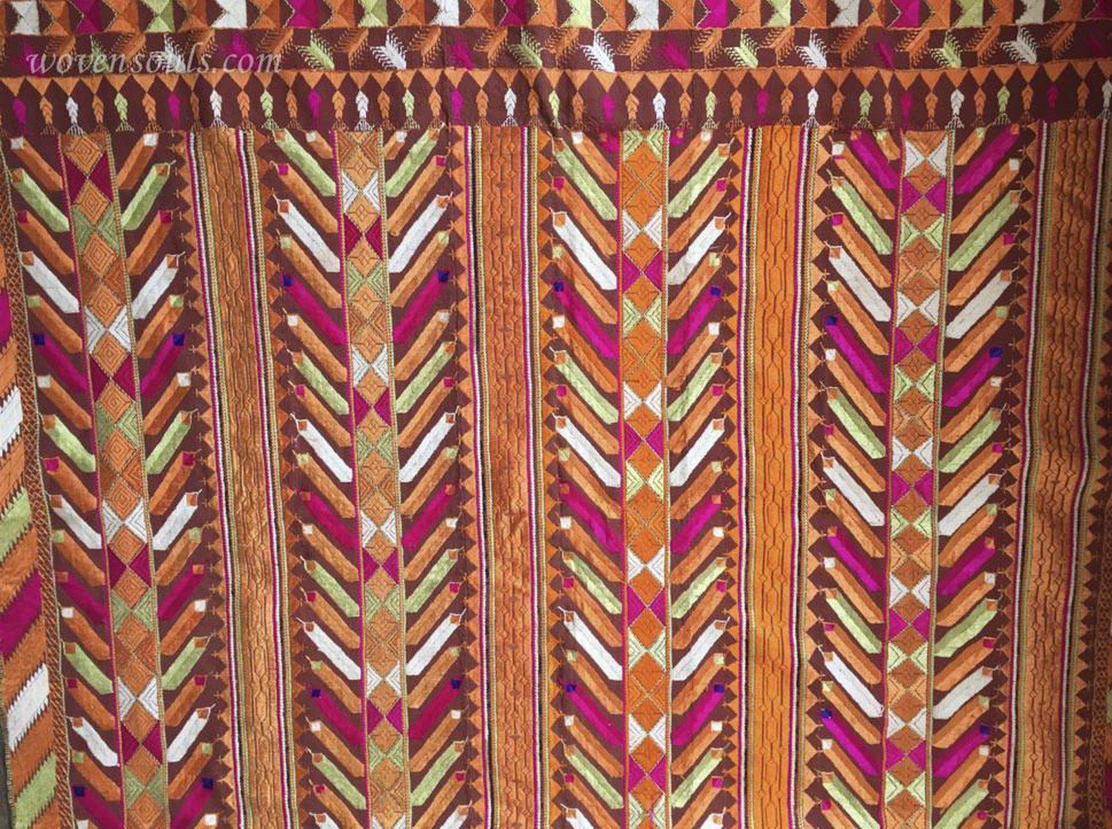 824 SOLD Phulkari Bagh Embroidery Wedding Textile with Mirchi Motif-WOVENSOULS-Antique-Vintage-Textiles-Art-Decor