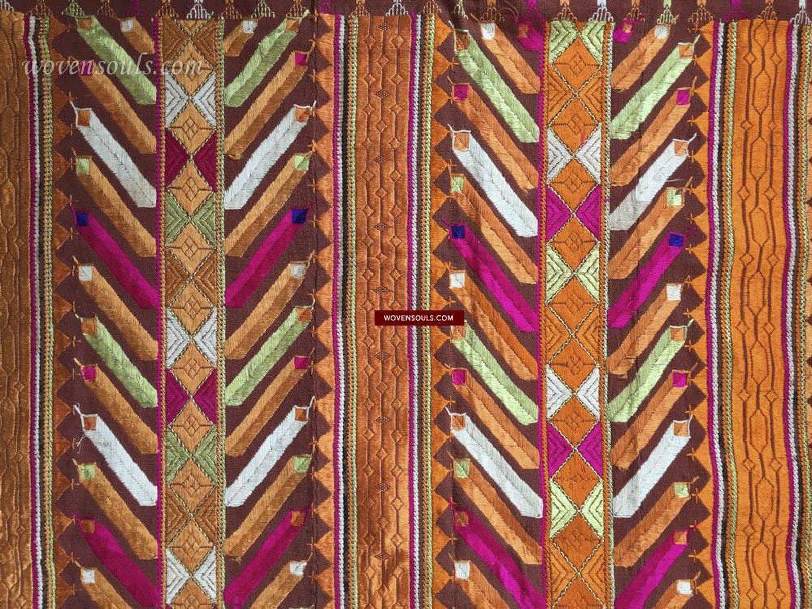 824 SOLD Phulkari Bagh Embroidery Wedding Textile with Mirchi Motif-WOVENSOULS-Antique-Vintage-Textiles-Art-Decor