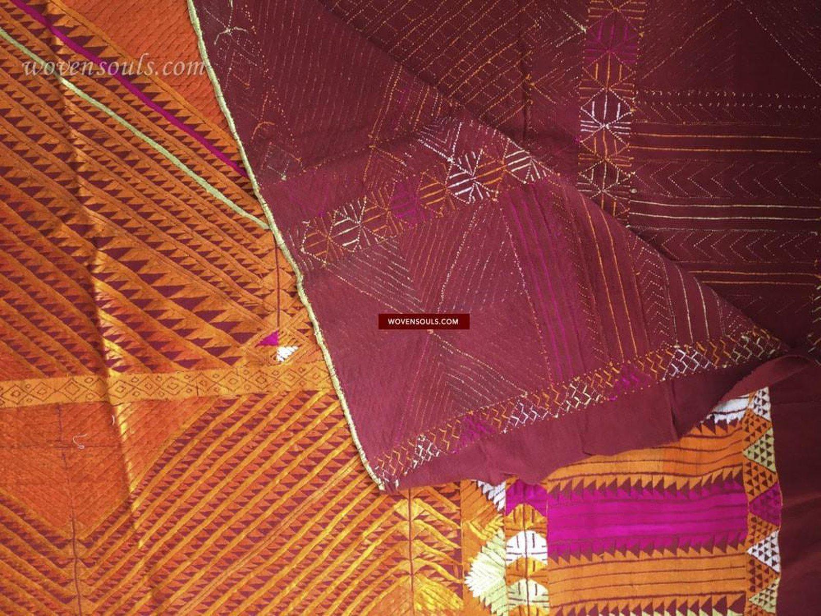 824 SOLD Phulkari Bagh Embroidery Wedding Textile with Mirchi Motif-WOVENSOULS-Antique-Vintage-Textiles-Art-Decor