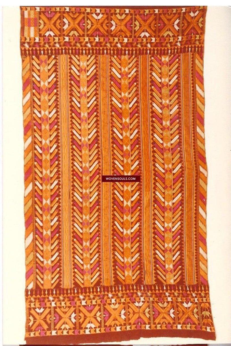 824 SOLD Phulkari Bagh Embroidery Wedding Textile with Mirchi Motif-WOVENSOULS-Antique-Vintage-Textiles-Art-Decor