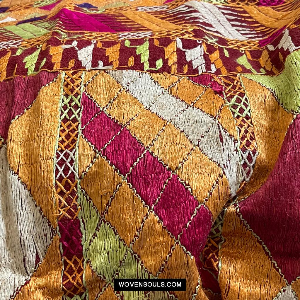 825 Phulkari Bagh with beautiful Borders-WOVENSOULS Antique Textiles &amp; Art Gallery