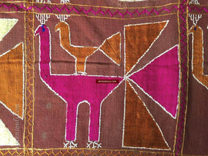 827 SOLD Rare Phulkari with Mor Peacock motif-WOVENSOULS-Antique-Vintage-Textiles-Art-Decor