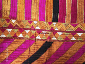 828 Unusual Striking Bagh Phulkari with Stripes-WOVENSOULS-Antique-Vintage-Textiles-Art-Decor