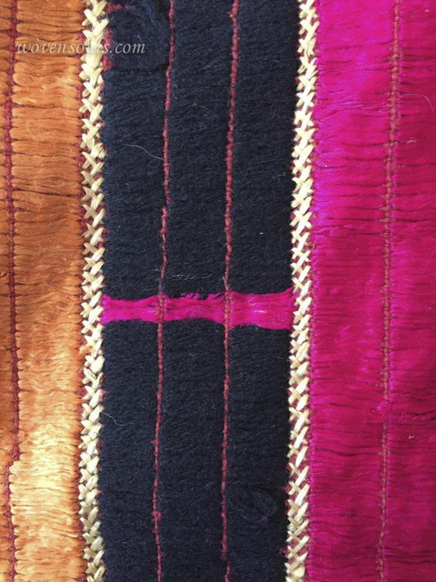 828 Unusual Striking Bagh Phulkari with Stripes-WOVENSOULS-Antique-Vintage-Textiles-Art-Decor