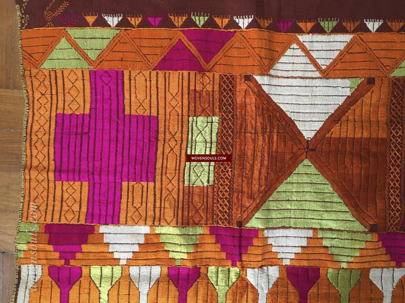 829 Lehariya Bagh Phulkari Silk Floss Embroidery Shawl from Punjab-WOVENSOULS-Antique-Vintage-Textiles-Art-Decor