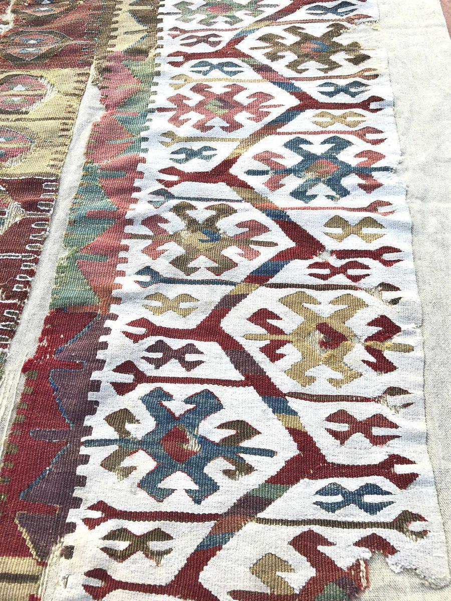 832 Pair of Antique Anatolian Kilim Mounted Fragments - Gorgeous White Borders - Gallery-2-WOVENSOULS-Antique-Vintage-Textiles-Art-Decor