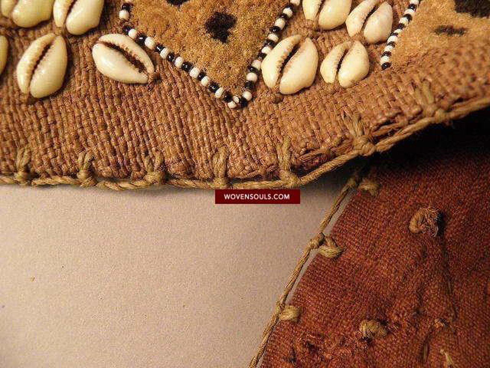 842 Rare Antique Kuba Ceremonial Raffia Jacket with Cowrie Shells-WOVENSOULS-Antique-Vintage-Textiles-Art-Decor