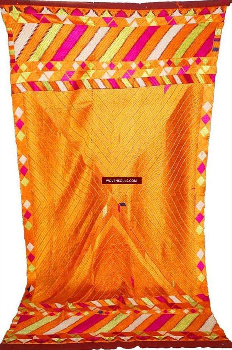 843 SOLD Golden Vari da Bagh Phulkari Textile-WOVENSOULS-Antique-Vintage-Textiles-Art-Decor