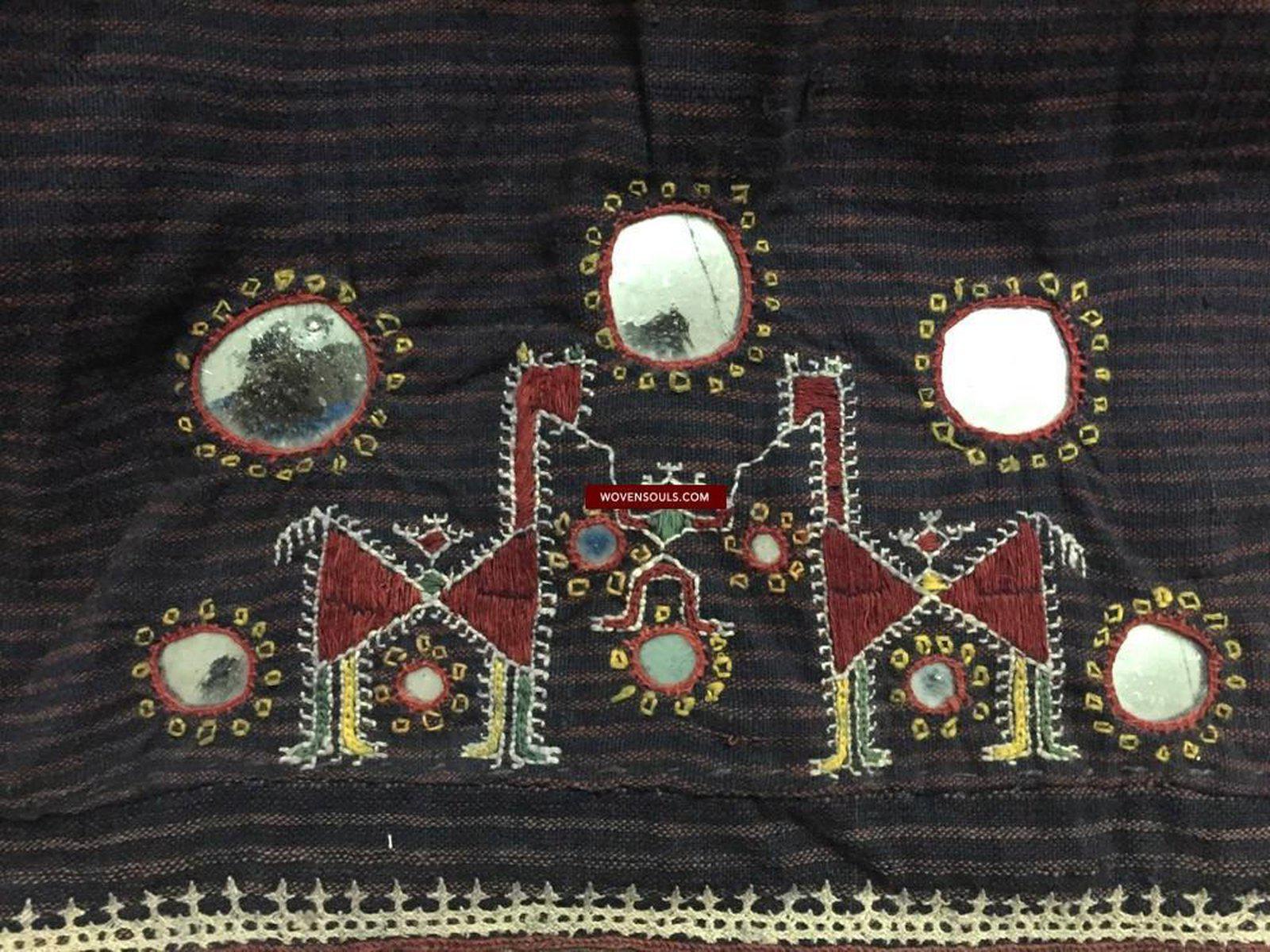 847 Old Bishnoi Woven Skirt with Amazing Embroidered Motifs-WOVENSOULS-Antique-Vintage-Textiles-Art-Decor