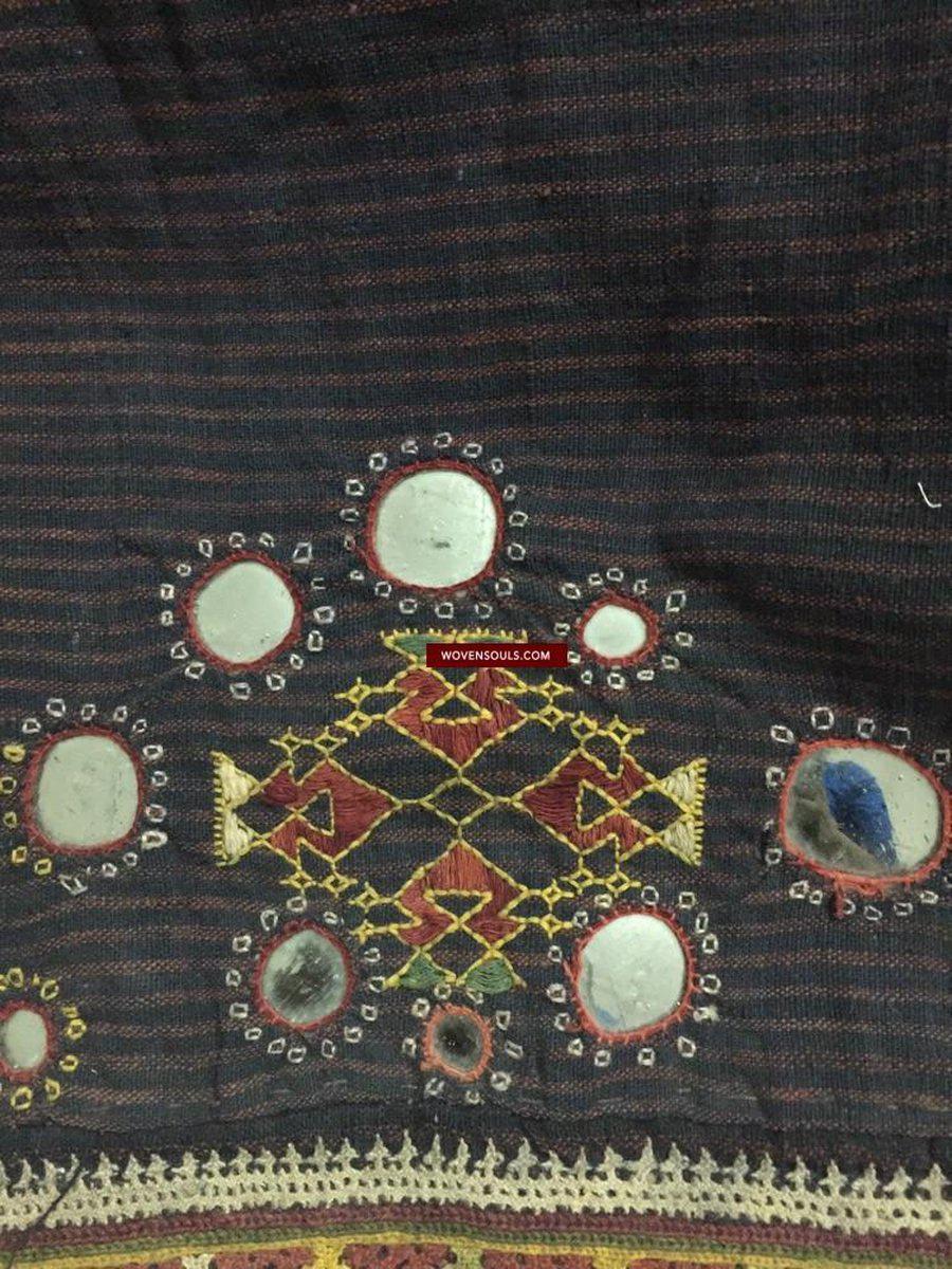 847 Old Bishnoi Woven Skirt with Amazing Embroidered Motifs-WOVENSOULS-Antique-Vintage-Textiles-Art-Decor