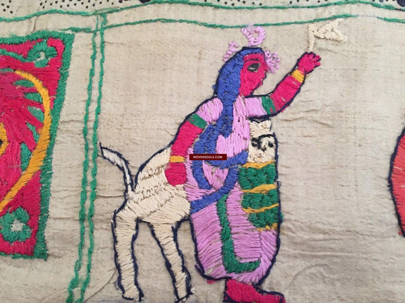 850 Rare Namawali Vrindavani Assam Vastra - Silk with Double Sided Embroidery-WOVENSOULS-Antique-Vintage-Textiles-Art-Decor