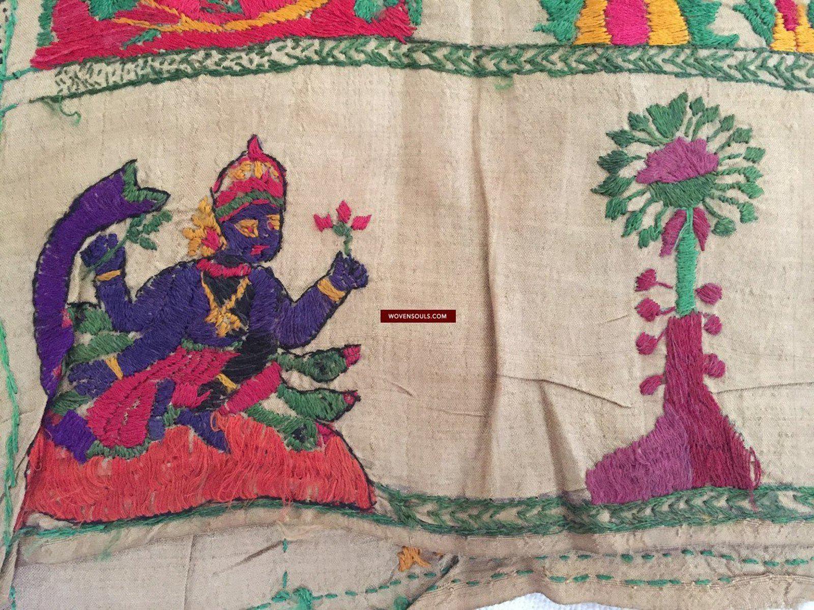 850 Rare Namawali Vrindavani Assam Vastra - Silk with Double Sided Embroidery-WOVENSOULS-Antique-Vintage-Textiles-Art-Decor