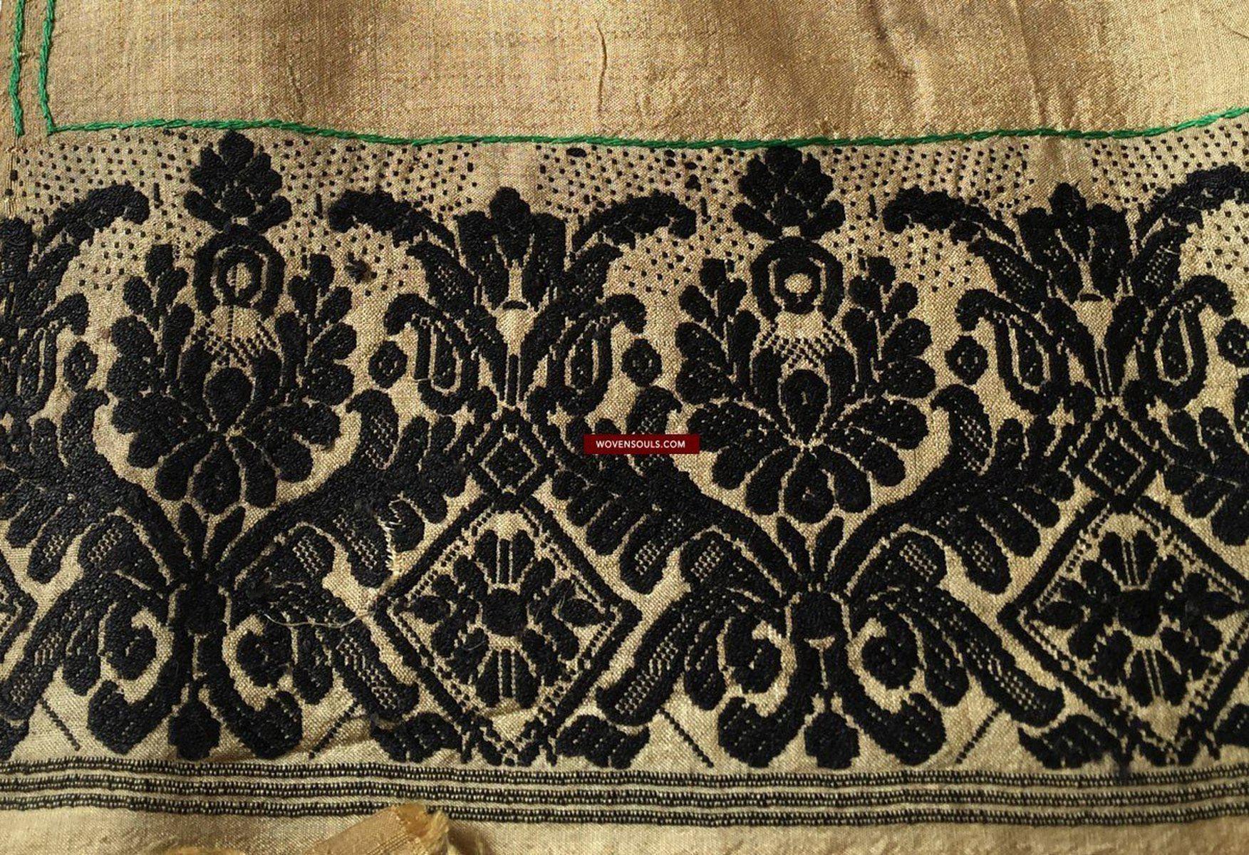 850 Rare Namawali Vrindavani Assam Vastra - Silk with Double Sided Embroidery-WOVENSOULS-Antique-Vintage-Textiles-Art-Decor