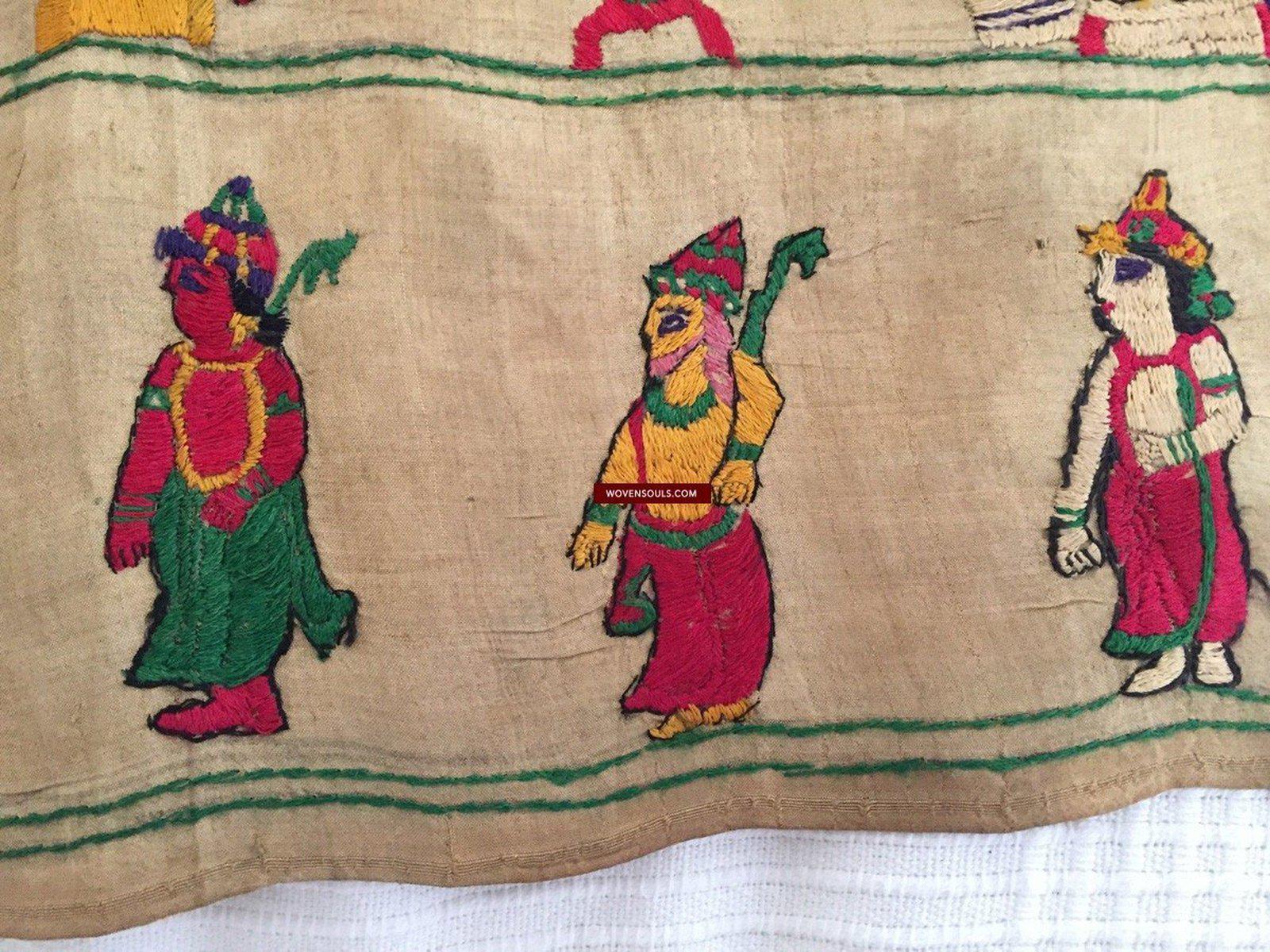 850 Rare Namawali Vrindavani Assam Vastra - Silk with Double Sided Embroidery-WOVENSOULS-Antique-Vintage-Textiles-Art-Decor