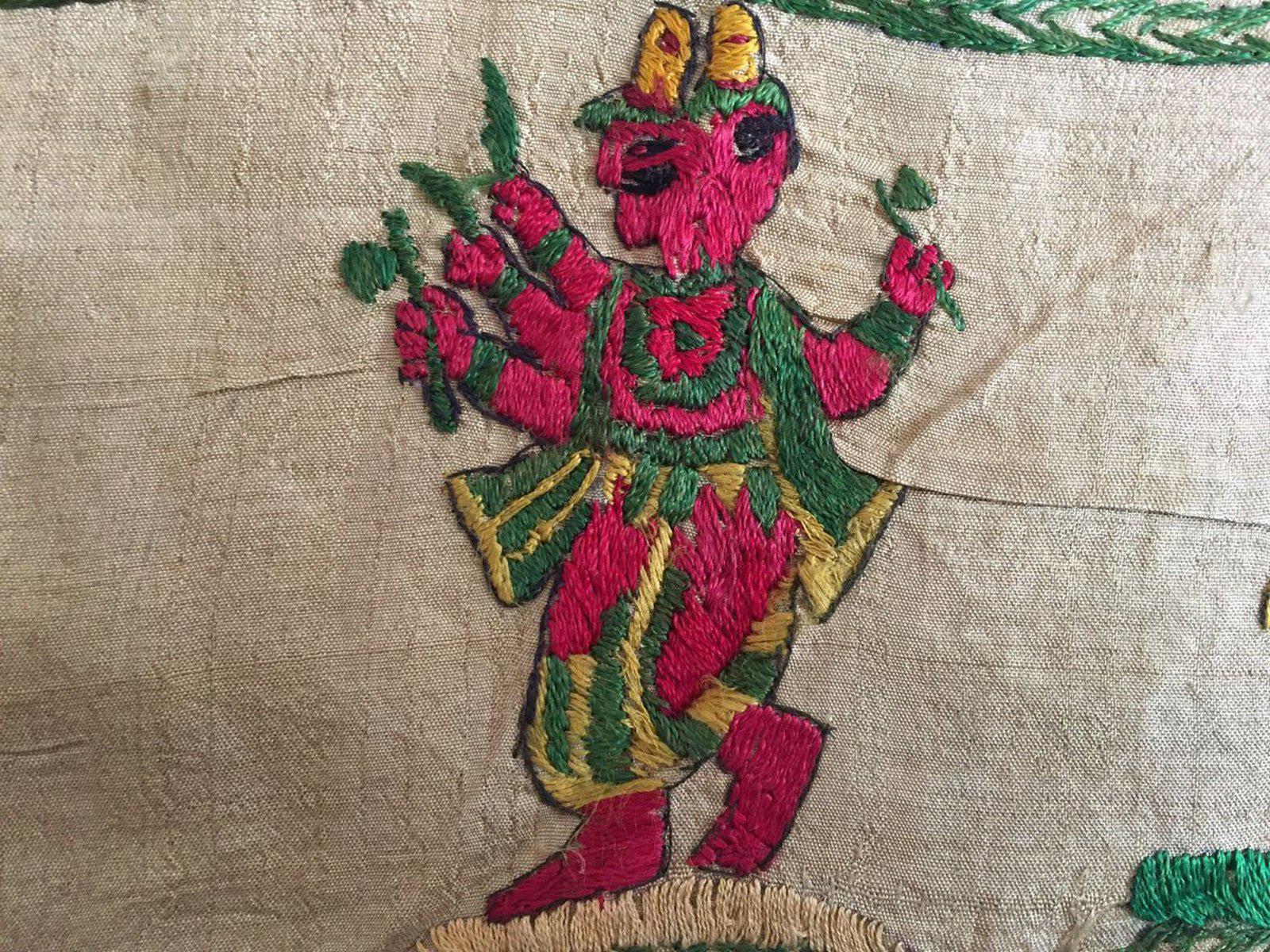 850 Rare Namawali Vrindavani Assam Vastra - Silk with Double Sided Embroidery-WOVENSOULS-Antique-Vintage-Textiles-Art-Decor