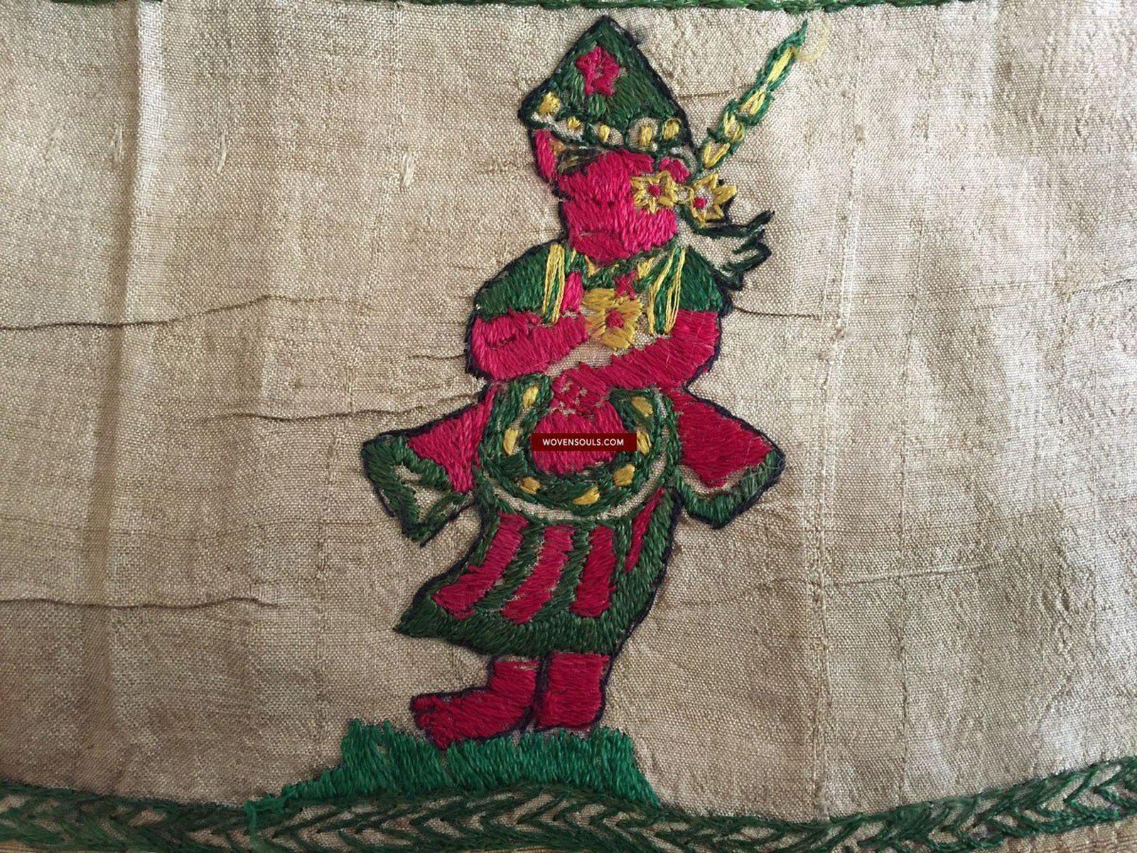 850 Rare Namawali Vrindavani Assam Vastra - Silk with Double Sided Embroidery-WOVENSOULS-Antique-Vintage-Textiles-Art-Decor