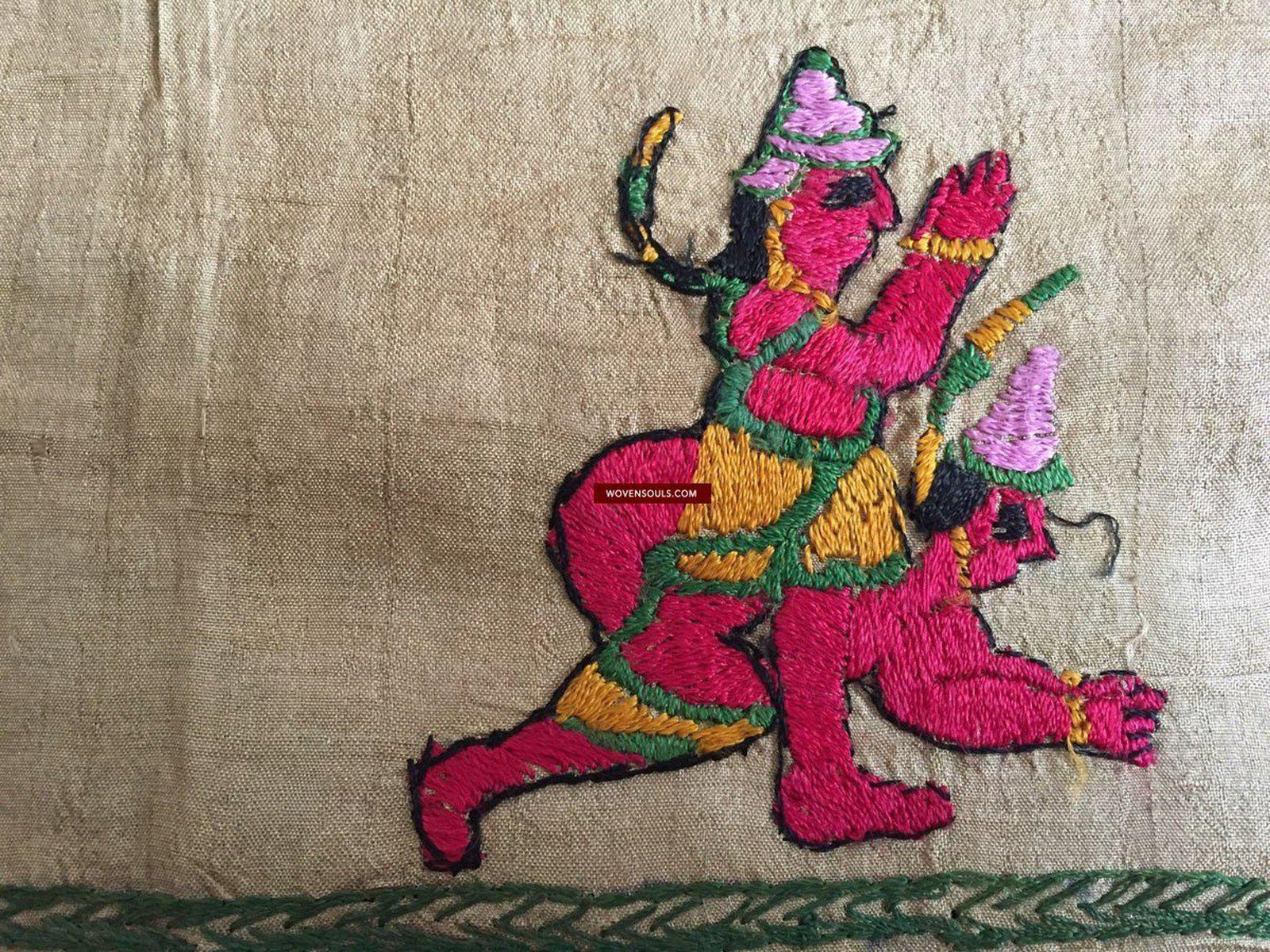 850 Rare Namawali Vrindavani Assam Vastra - Silk with Double Sided Embroidery-WOVENSOULS-Antique-Vintage-Textiles-Art-Decor