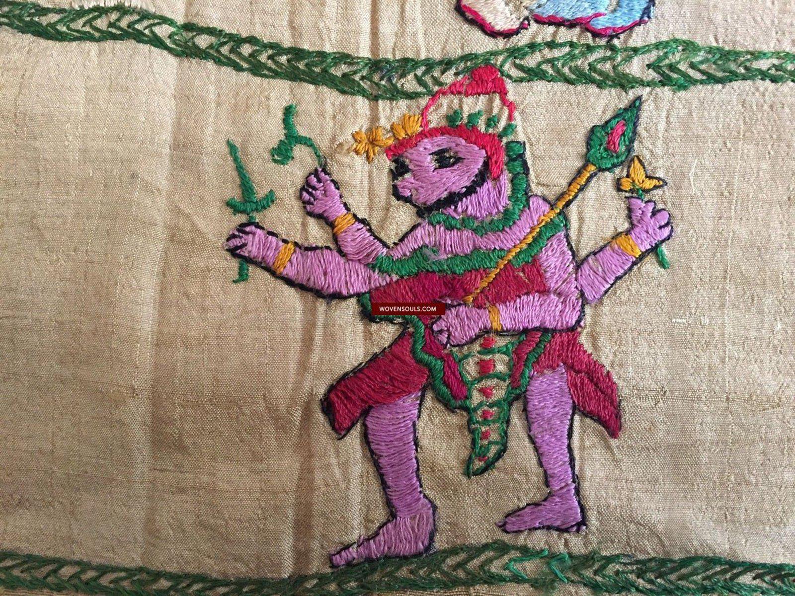 850 Rare Namawali Vrindavani Assam Vastra - Silk with Double Sided Embroidery-WOVENSOULS-Antique-Vintage-Textiles-Art-Decor