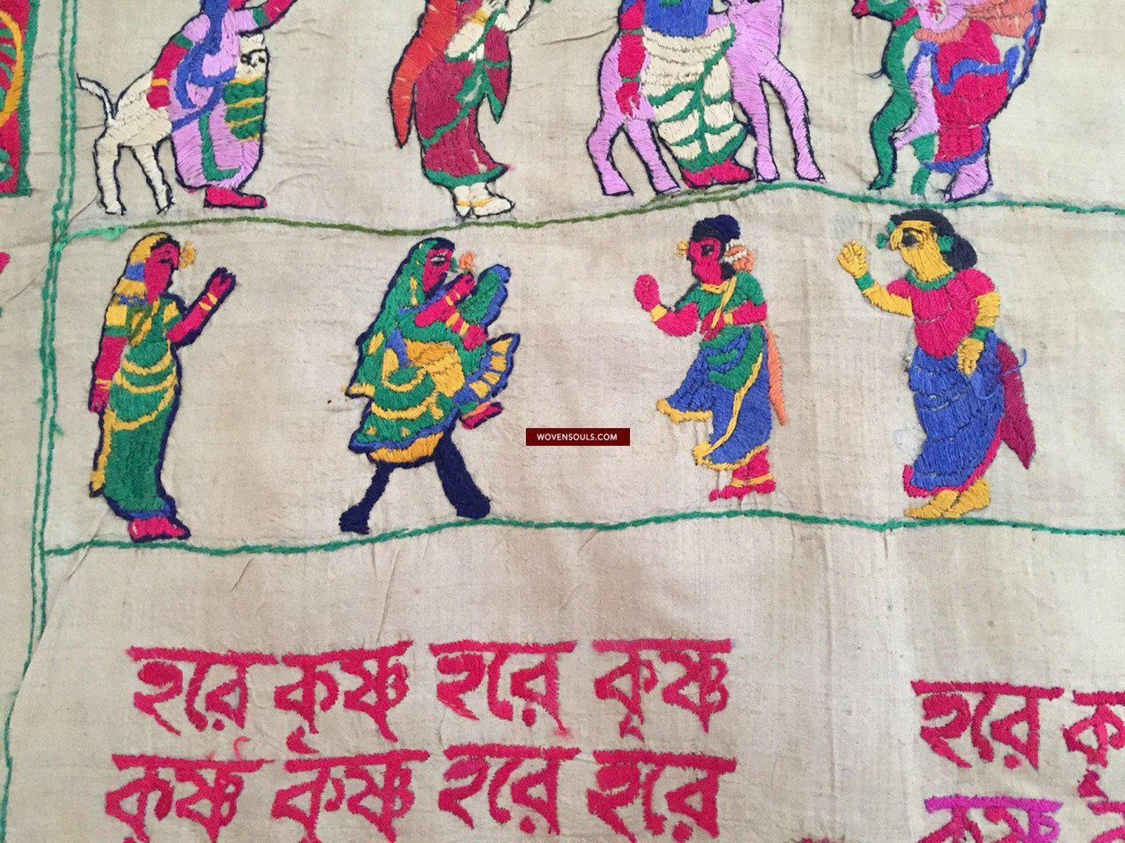 850 Rare Namawali Vrindavani Assam Vastra - Silk with Double Sided Embroidery-WOVENSOULS-Antique-Vintage-Textiles-Art-Decor