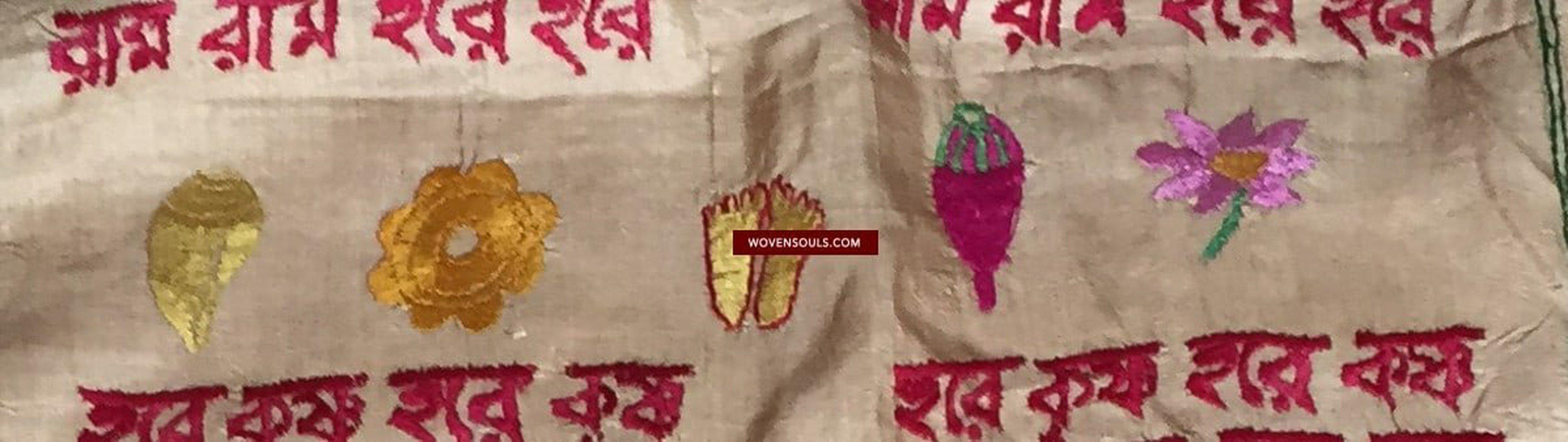 850 Rare Namawali Vrindavani Assam Vastra - Silk with Double Sided Embroidery-WOVENSOULS-Antique-Vintage-Textiles-Art-Decor