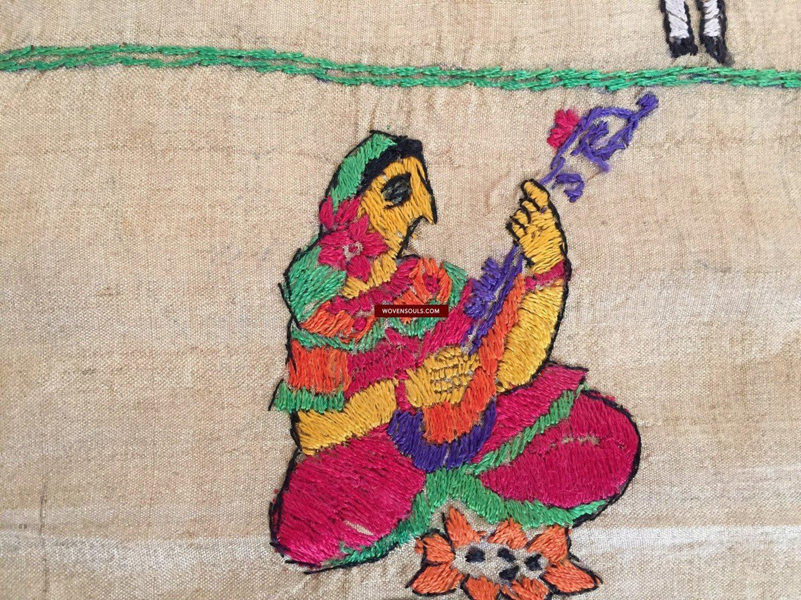 850 Rare Namawali Vrindavani Assam Vastra - Silk with Double Sided Embroidery-WOVENSOULS-Antique-Vintage-Textiles-Art-Decor