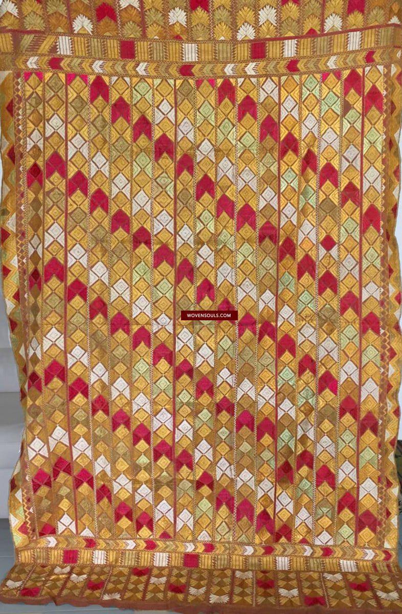 853 Phulkari Bagh Shawl from Punjab with Arrowhead Motifs-WOVENSOULS-Antique-Vintage-Textiles-Art-Decor