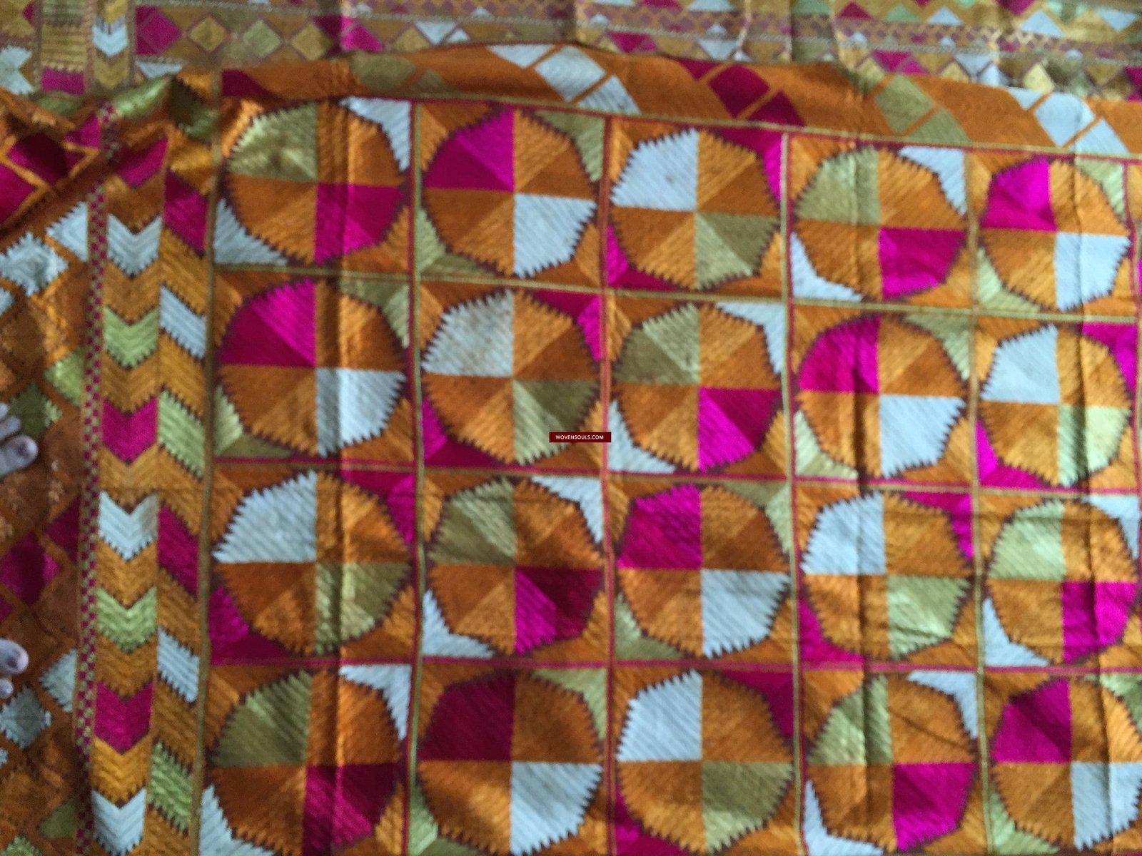 854 SOLD Bagh Phulkari Textile with Charkha or Gobi motif-WOVENSOULS-Antique-Vintage-Textiles-Art-Decor