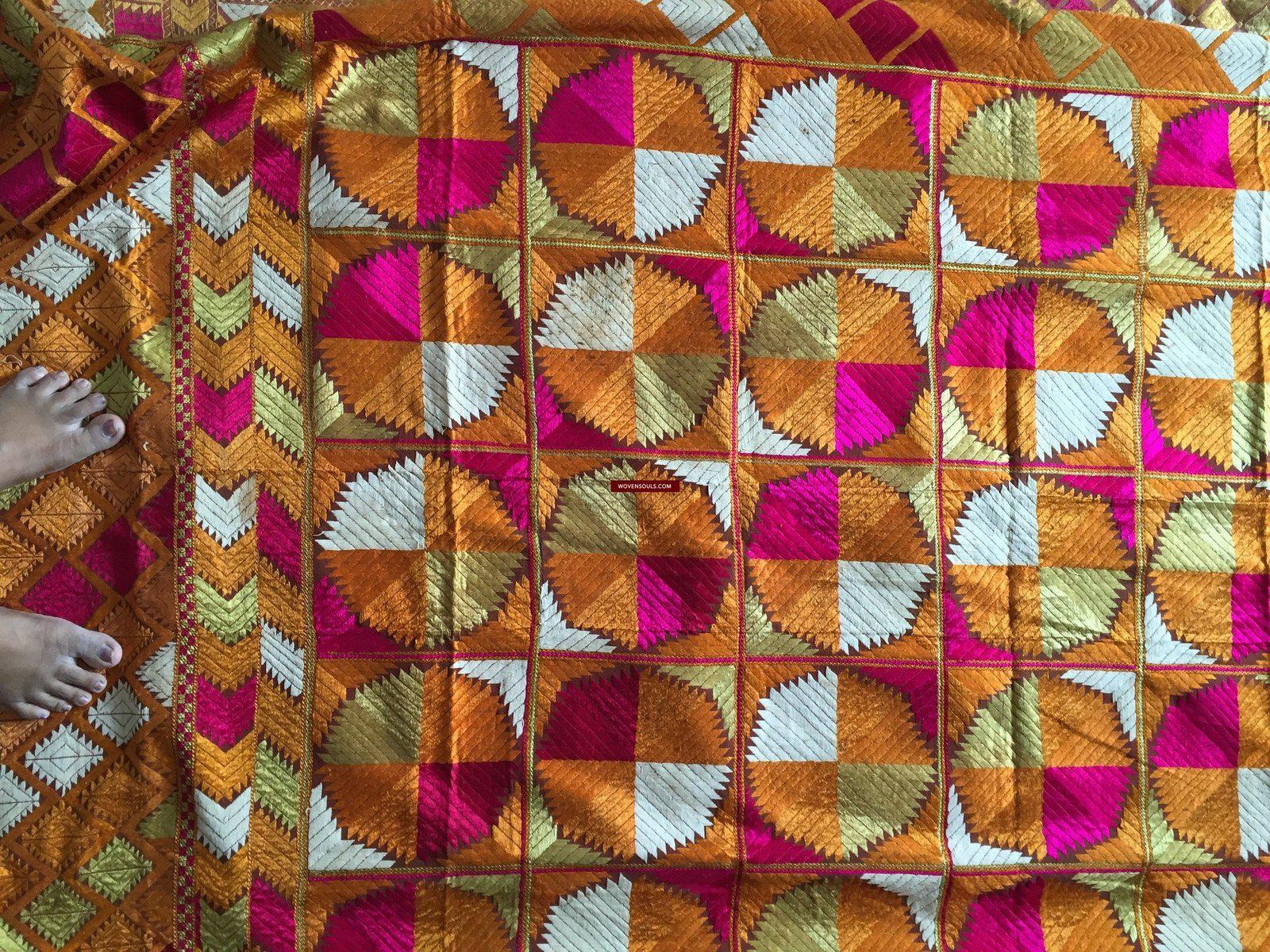 854 SOLD Bagh Phulkari Textile with Charkha or Gobi motif-WOVENSOULS-Antique-Vintage-Textiles-Art-Decor