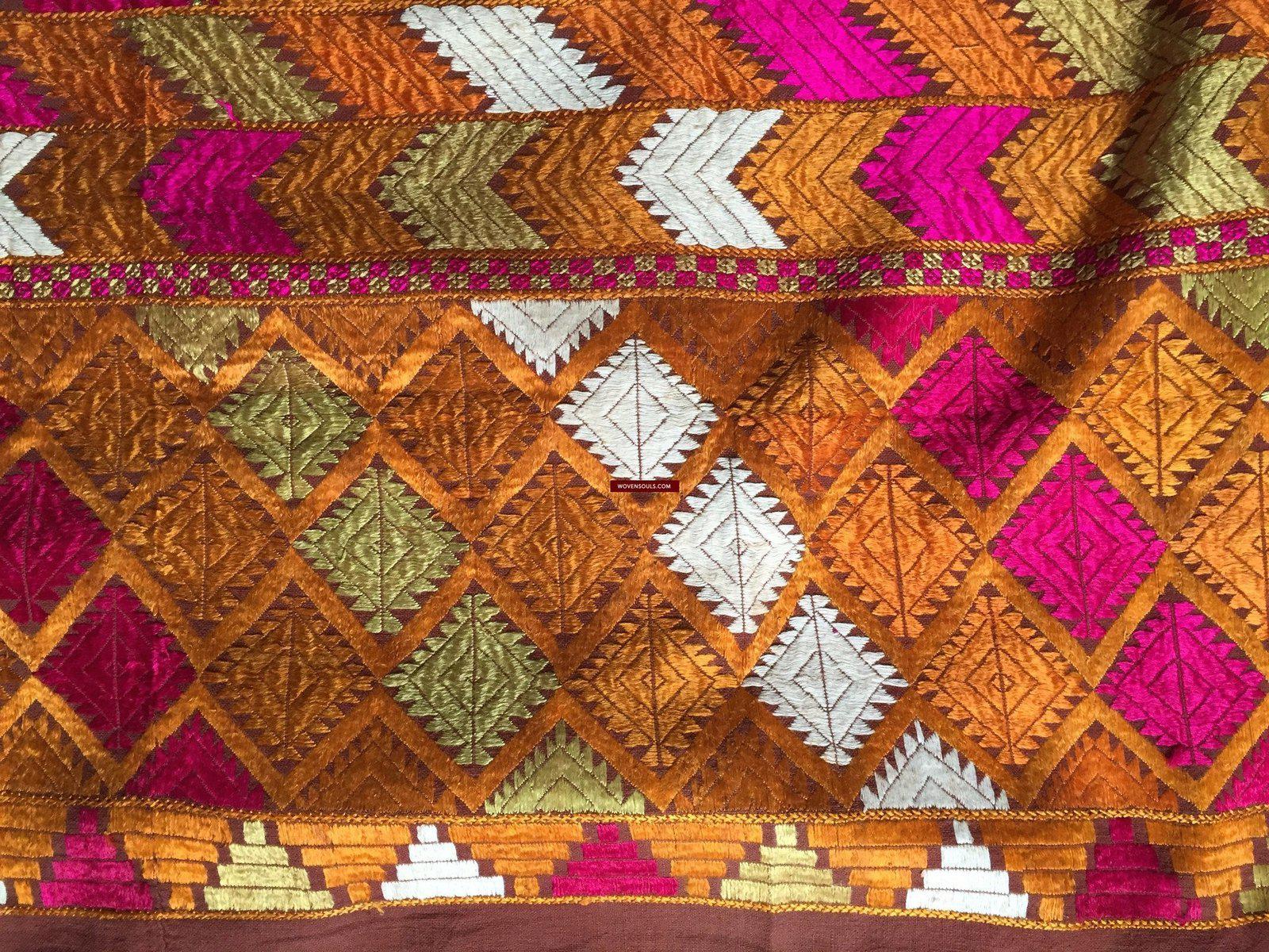 854 SOLD Bagh Phulkari Textile with Charkha or Gobi motif-WOVENSOULS-Antique-Vintage-Textiles-Art-Decor