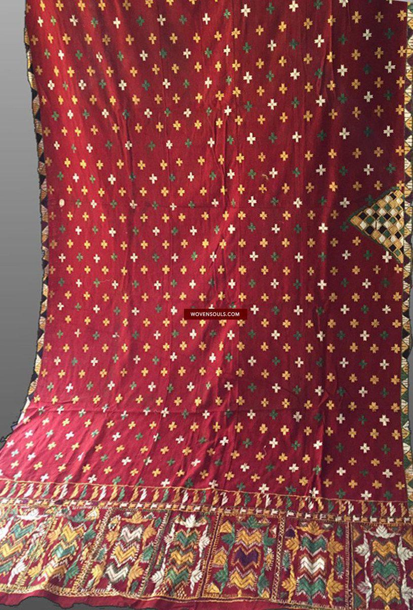 868 SOLD Phulkari Shawl with Unique NWFP stylised motifs-WOVENSOULS-Antique-Vintage-Textiles-Art-Decor