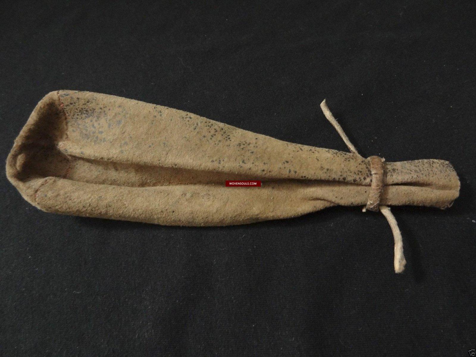 897 Rare Antique Tibetan Artefact - Medicine Holder, Pouch with Silver Spoon - SOLD-WOVENSOULS-Antique-Vintage-Textiles-Art-Decor