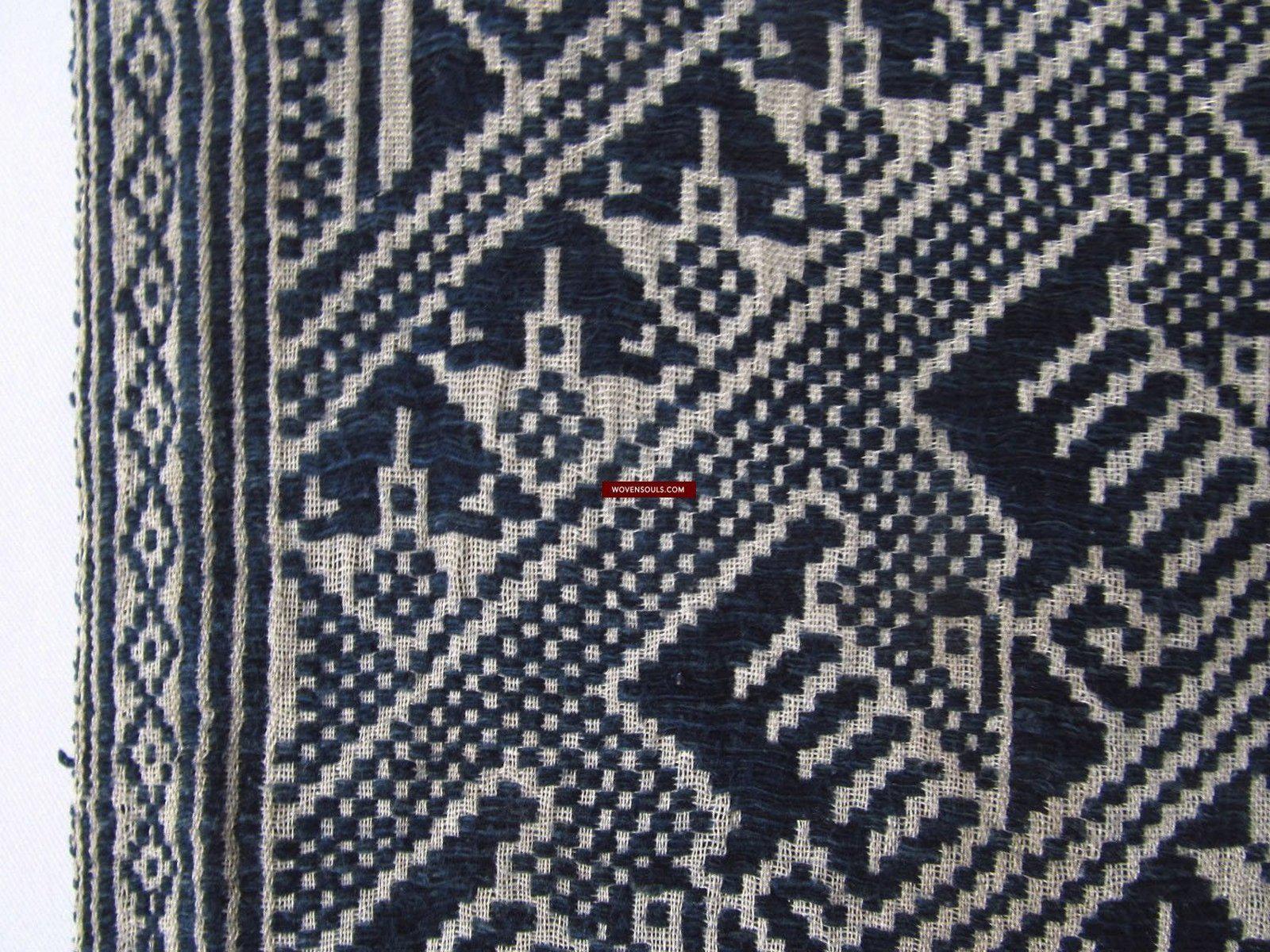 898 SOLD Semi Antique Tai Sam Neua Blanket Handspun Cotton-WOVENSOULS-Antique-Vintage-Textiles-Art-Decor