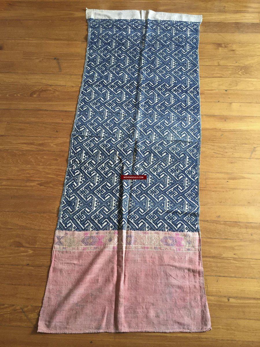 898 SOLD Semi Antique Tai Sam Neua Blanket Handspun Cotton-WOVENSOULS-Antique-Vintage-Textiles-Art-Decor