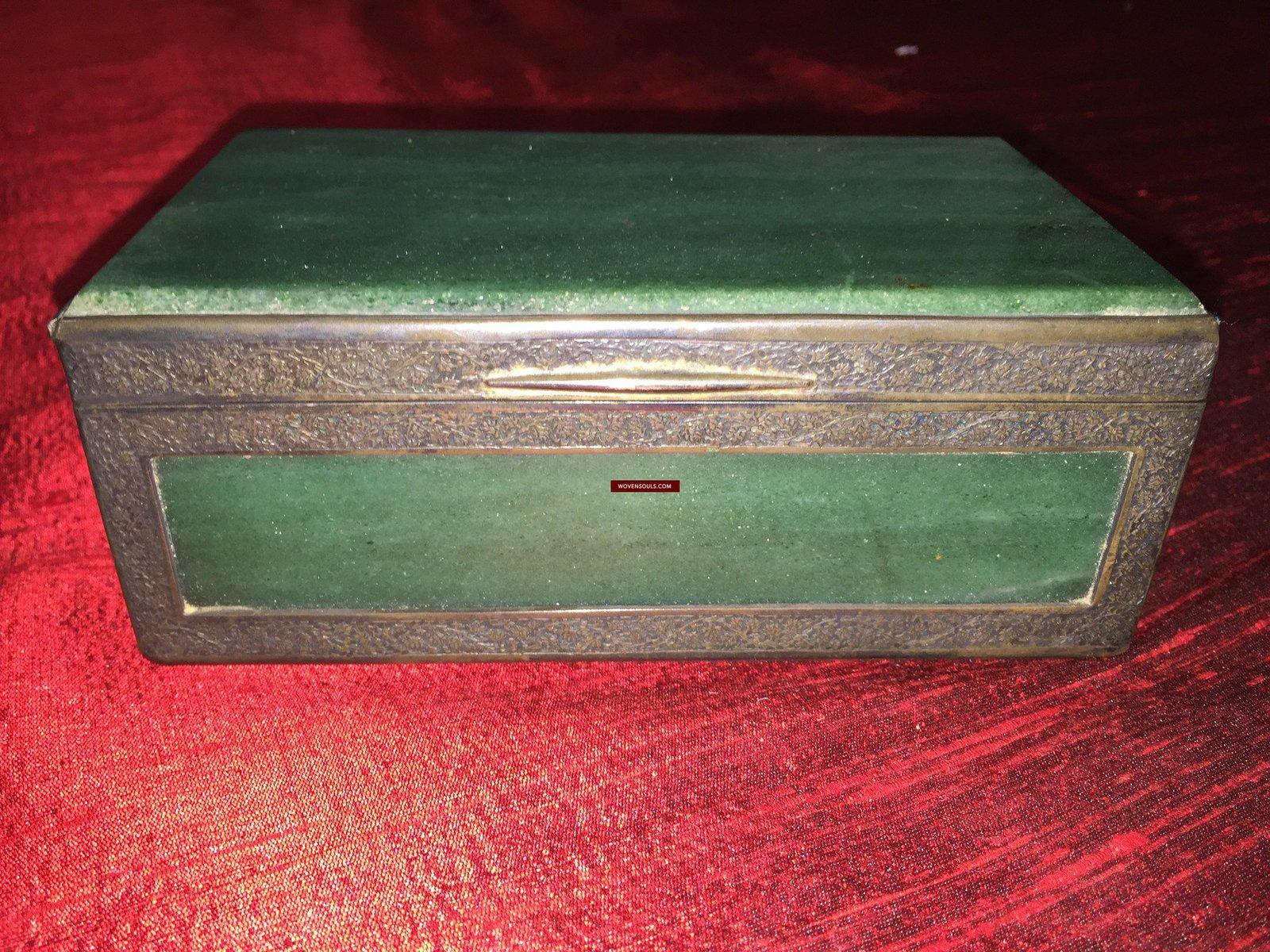 900 Old Parsi Zoroastrian Heirloom Box with Silver & Jade? Quartz?-WOVENSOULS-Antique-Vintage-Textiles-Art-Decor