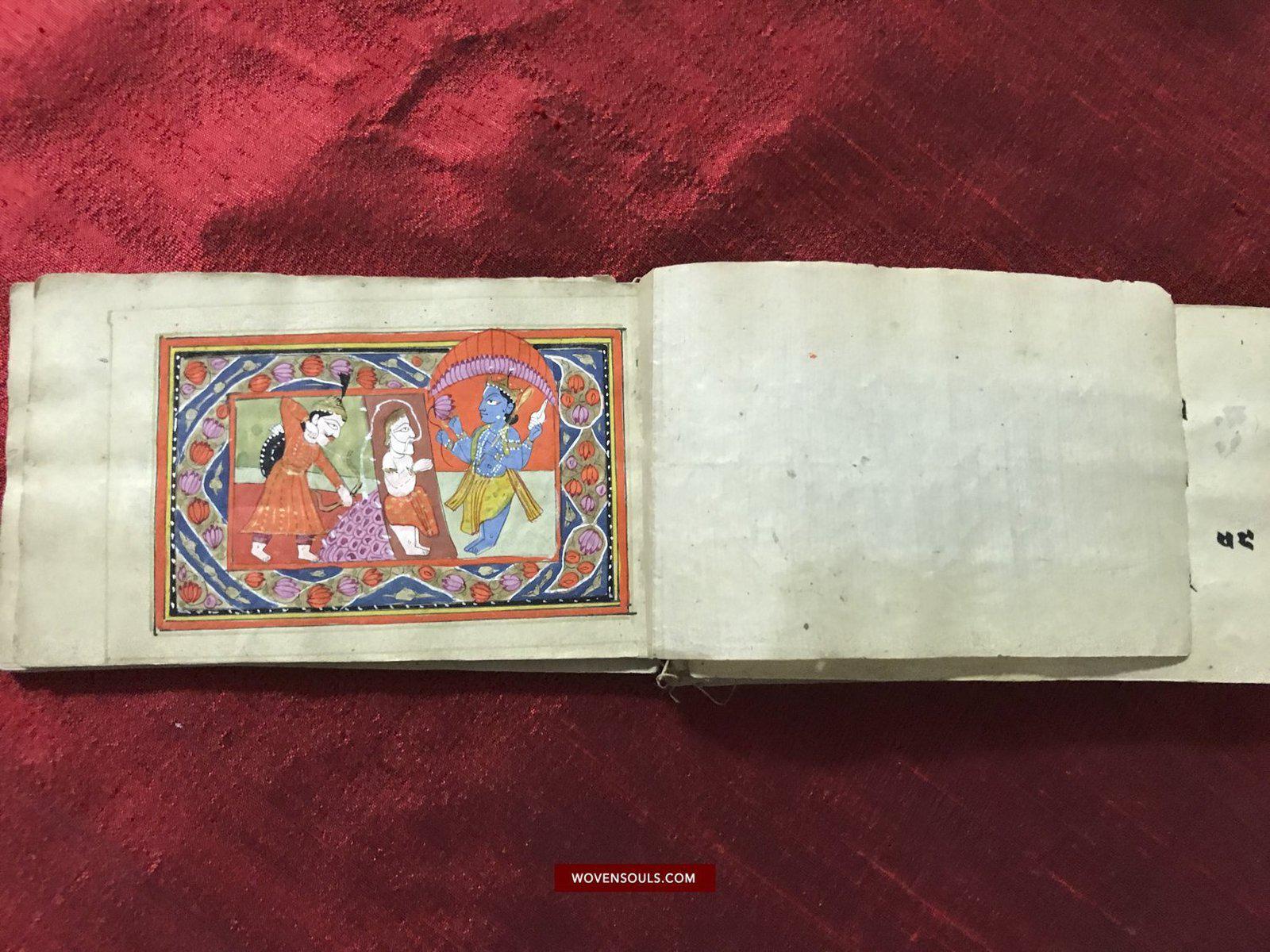 9008 Old HIndu Bhagavat Purana Manuscript with Illuminated Paintings-WOVENSOULS-Antique-Vintage-Textiles-Art-Decor