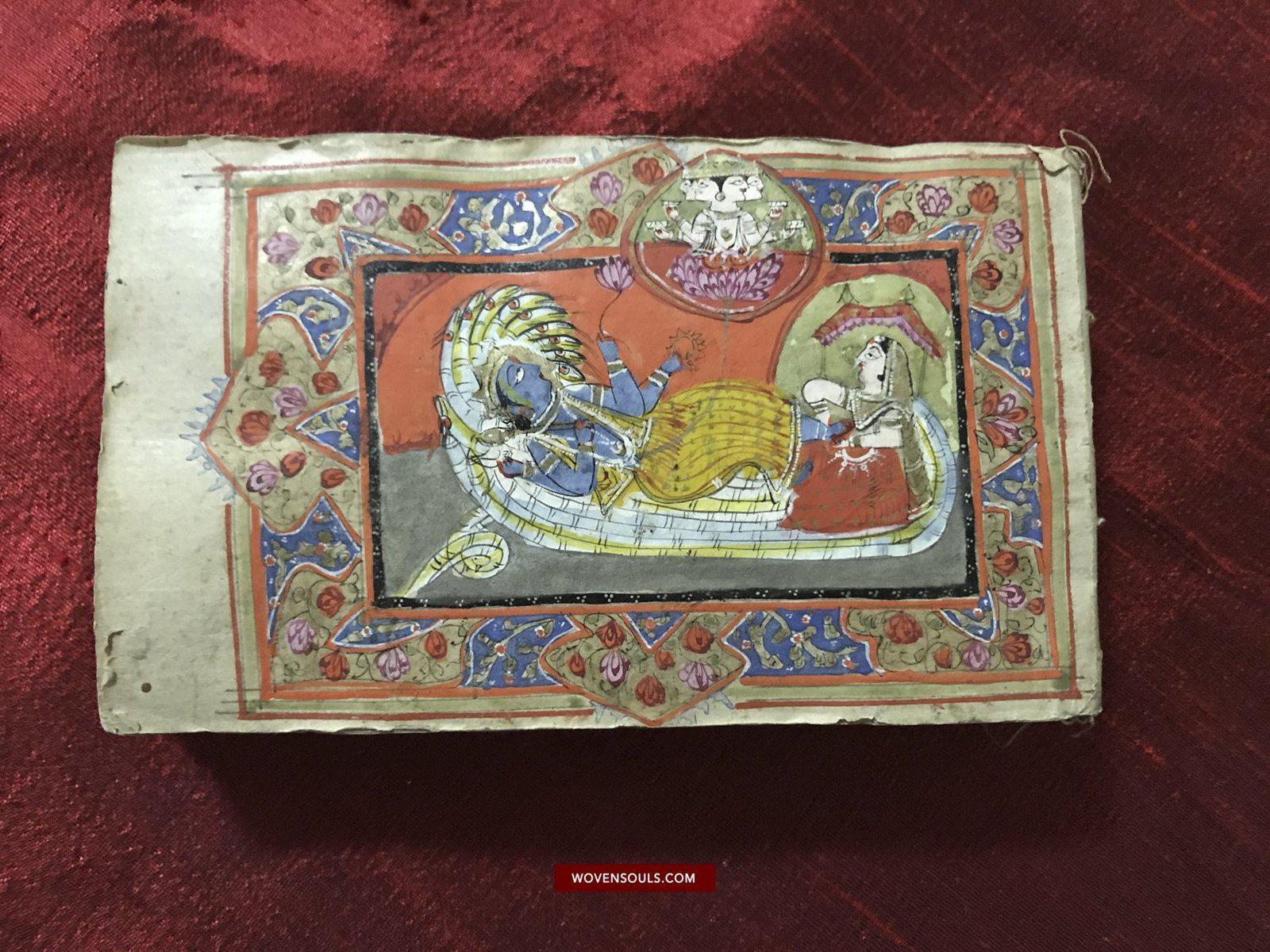 9008 Old HIndu Bhagavat Purana Manuscript with Illuminated Paintings-WOVENSOULS-Antique-Vintage-Textiles-Art-Decor