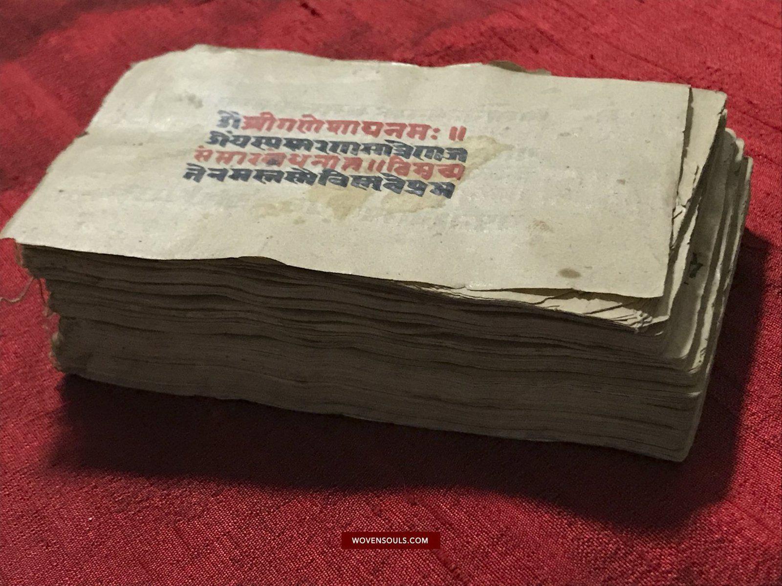 9008 Old HIndu Bhagavat Purana Manuscript with Illuminated Paintings-WOVENSOULS-Antique-Vintage-Textiles-Art-Decor