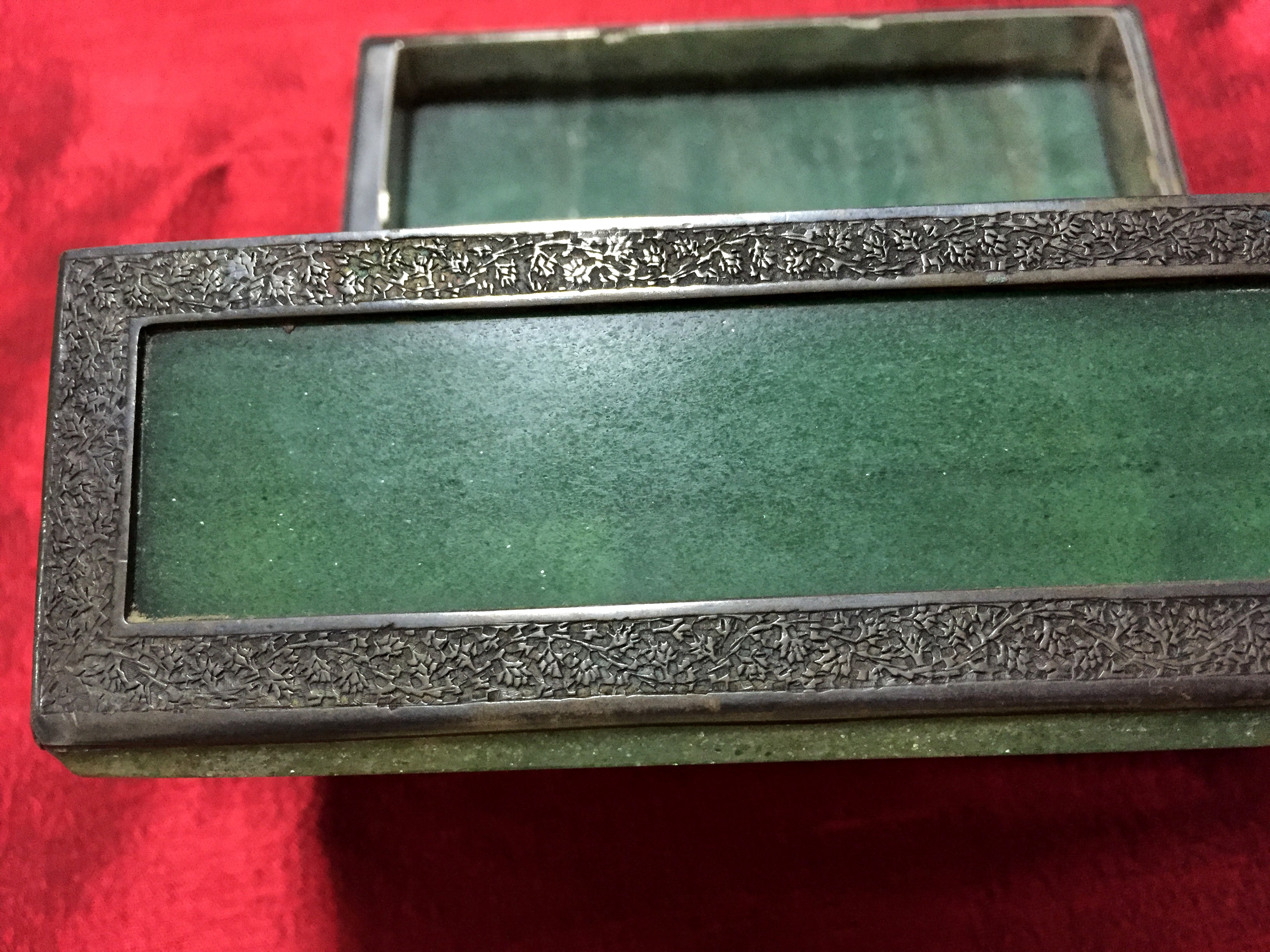 900 Old Parsi Zoroastrian Heirloom Box with Silver & Jade? Quartz?-WOVENSOULS Antique Textiles &amp; Art Gallery