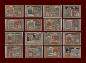 9011 Set of 16 folios of Chaurapanchasika Indian Miniature Paintings-WOVENSOULS-Antique-Vintage-Textiles-Art-Decor