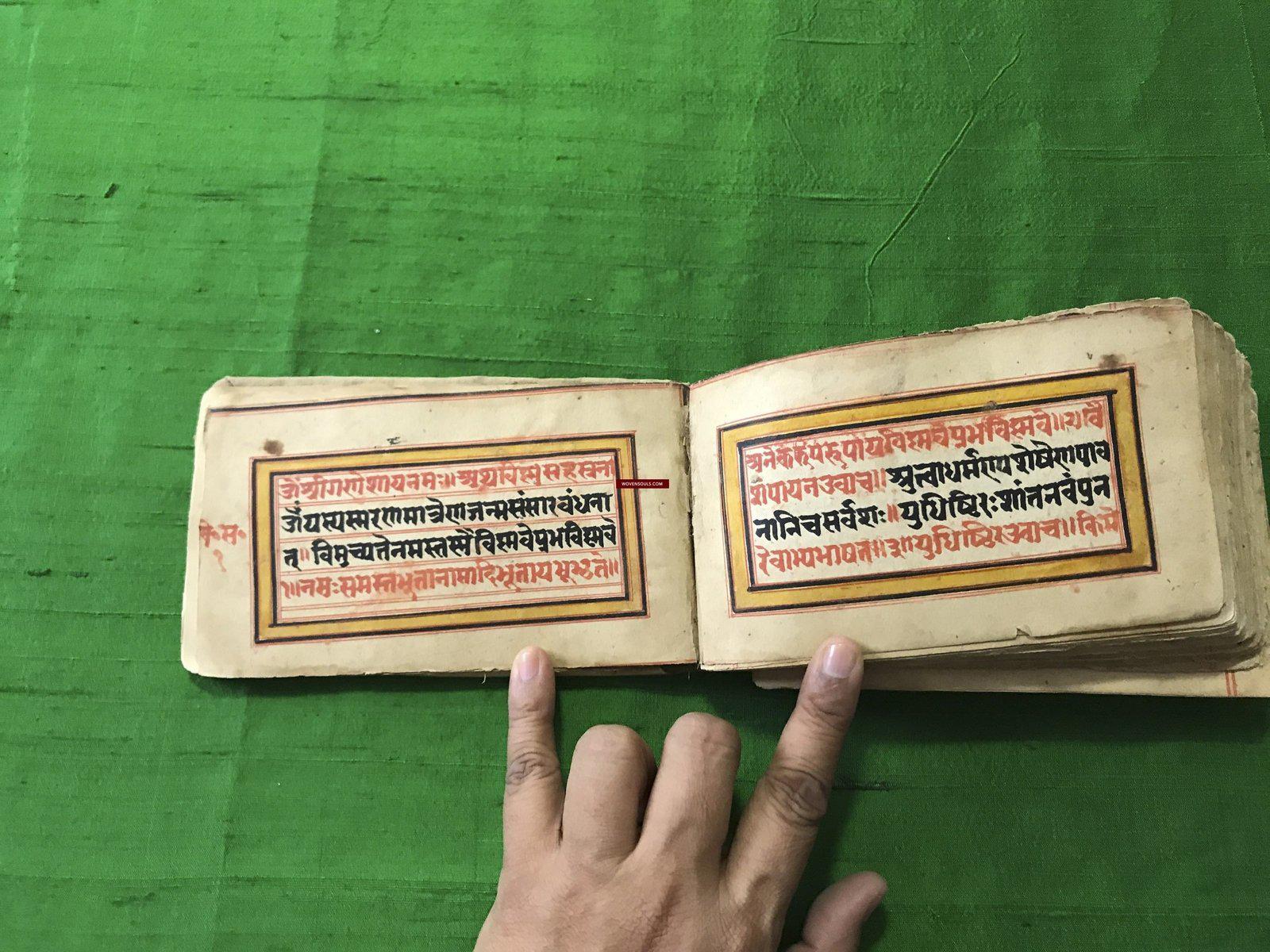 9019 Indian Hindu Manuscript with Sanskrit Verses - Cloth Binding-WOVENSOULS-Antique-Vintage-Textiles-Art-Decor