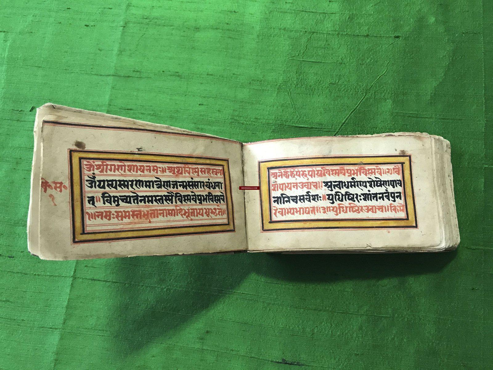 9019 Indian Hindu Manuscript with Sanskrit Verses - Cloth Binding-WOVENSOULS-Antique-Vintage-Textiles-Art-Decor