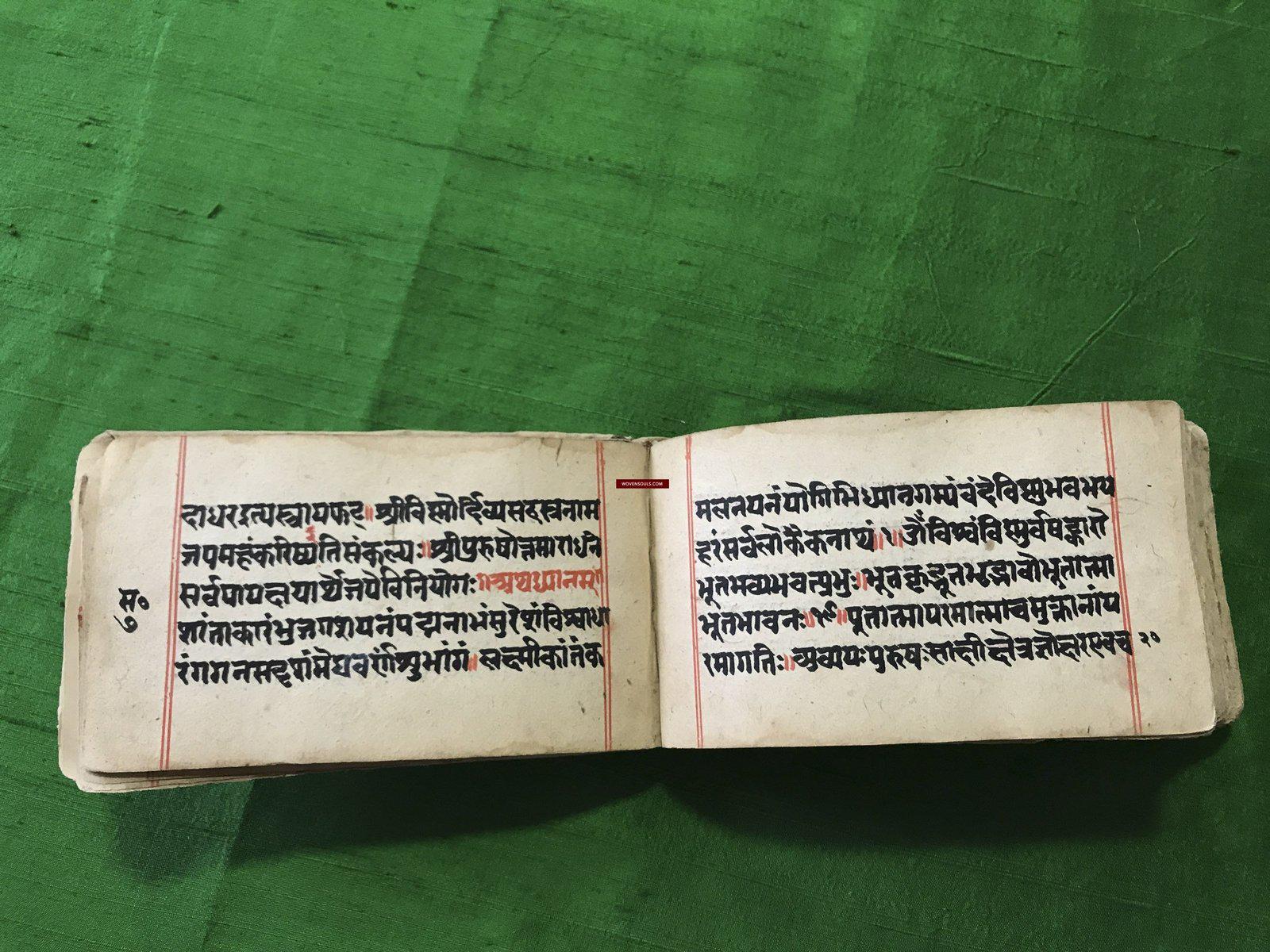 9019 Indian Hindu Manuscript with Sanskrit Verses - Cloth Binding-WOVENSOULS-Antique-Vintage-Textiles-Art-Decor