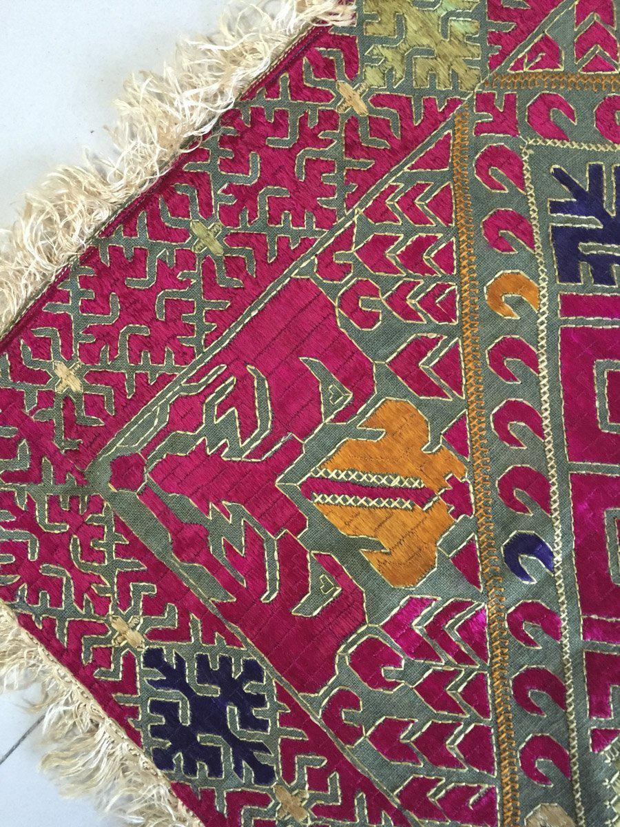 911 Museum Quality Antique Silk EMbroidery Pillow Case - Swat Valley-WOVENSOULS-Antique-Vintage-Textiles-Art-Decor