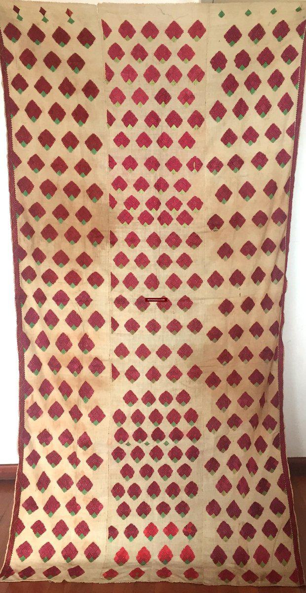 914 Old Thirma Phulkari Embroidered Cultural Textile With Roses-WOVENSOULS-Antique-Vintage-Textiles-Art-Decor