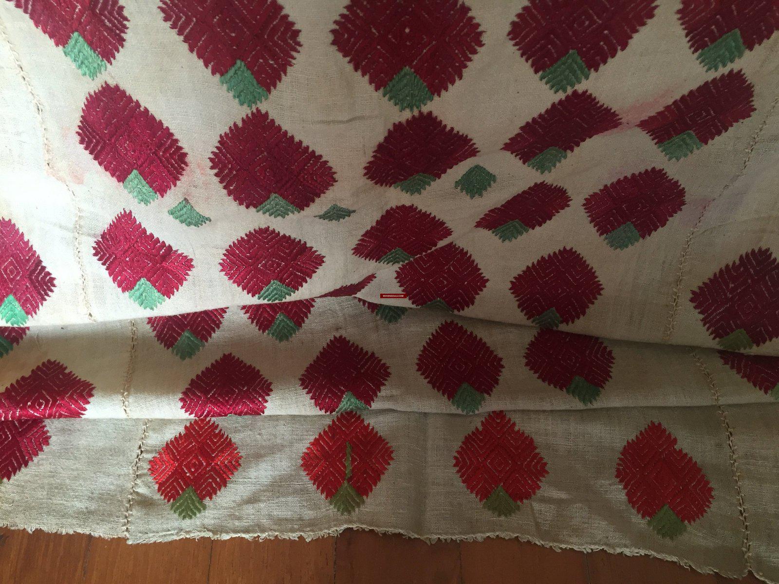 914 Old Thirma Phulkari Embroidered Cultural Textile With Roses-WOVENSOULS-Antique-Vintage-Textiles-Art-Decor