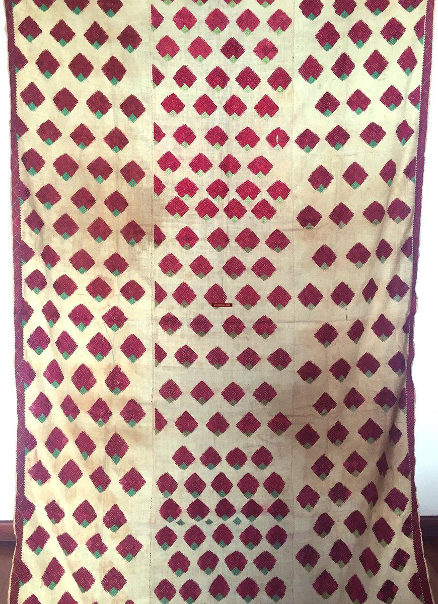 914 Old Thirma Phulkari Embroidered Cultural Textile With Roses-WOVENSOULS-Antique-Vintage-Textiles-Art-Decor