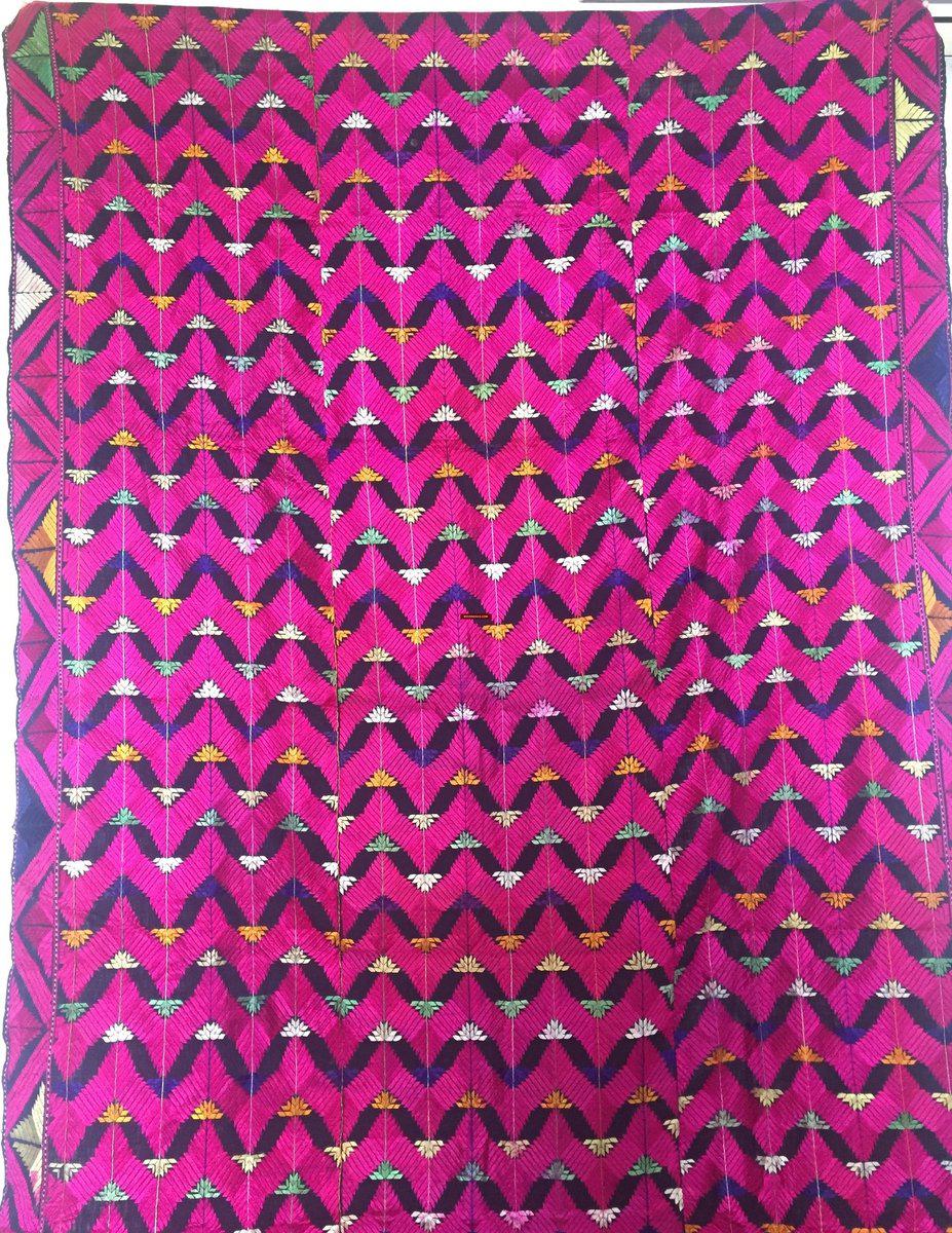 915 SOLD Black Base Pink Lehariya Phulkari-WOVENSOULS-Antique-Vintage-Textiles-Art-Decor