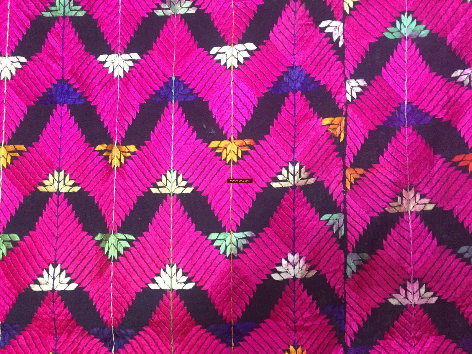 915 SOLD Black Base Pink Lehariya Phulkari-WOVENSOULS-Antique-Vintage-Textiles-Art-Decor